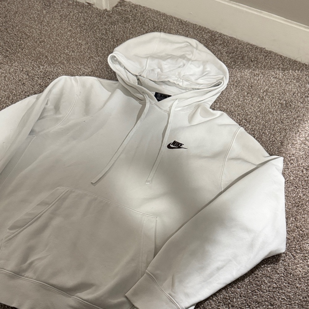 Nike Men's Classic White Hoodie brown logo